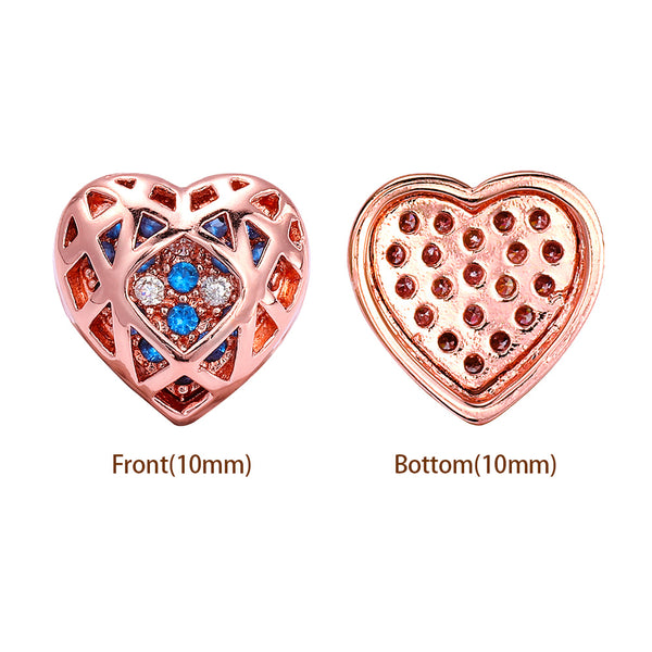 Forma de corazón de corazón rosa chapado en alta calidad encantos de aleación de costura con incrustaciones de circonía cúbica
