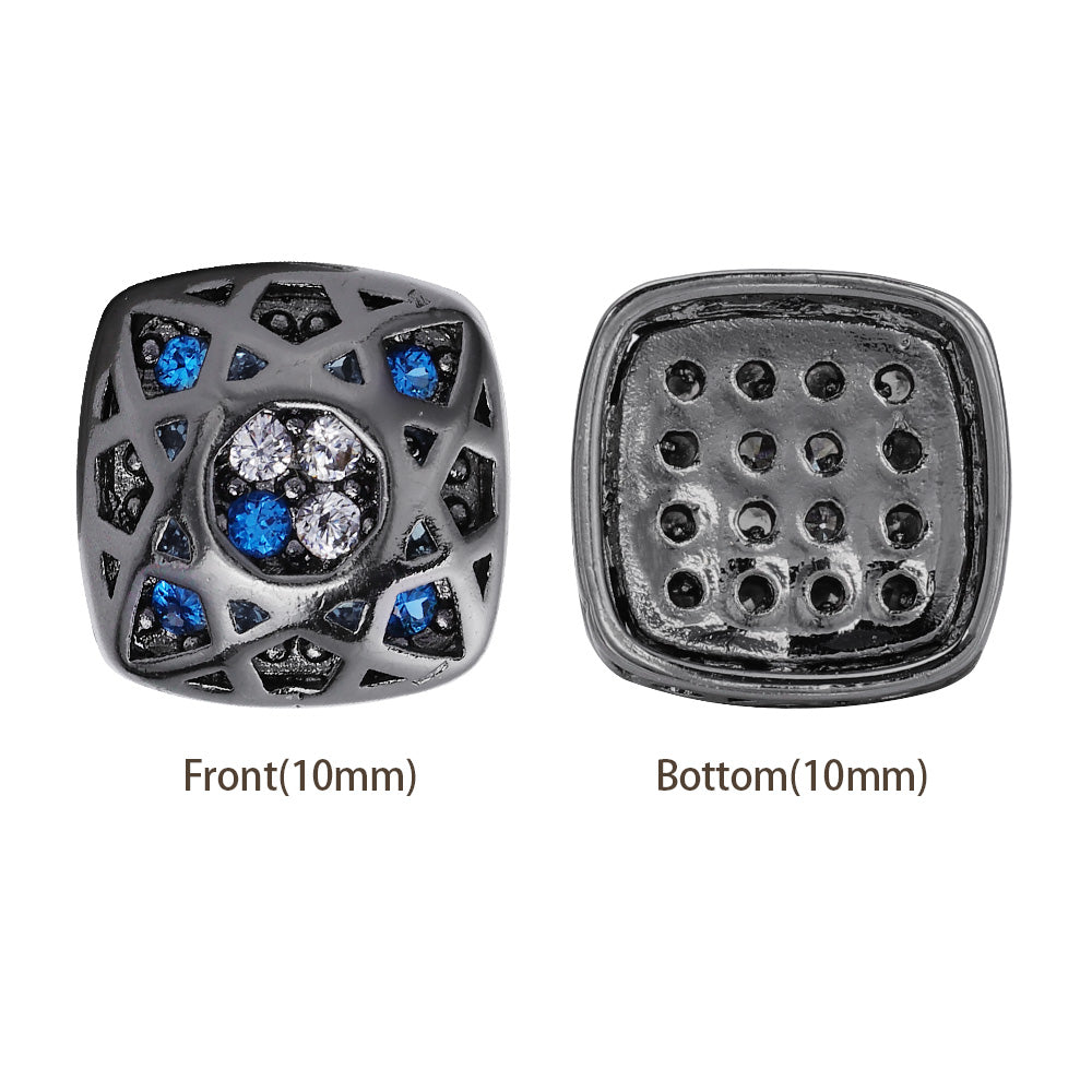 Cushion Square Shape Hematite Plated High-Quality Sew-on Alloy Charms Inlaid Cubic Zirconia WholesaleRhinestone