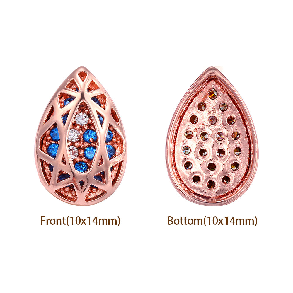 Drop Shape Rose Gold Plated High-Quality Sew-on Alloy Charms Inlaid Cubic Zirconia