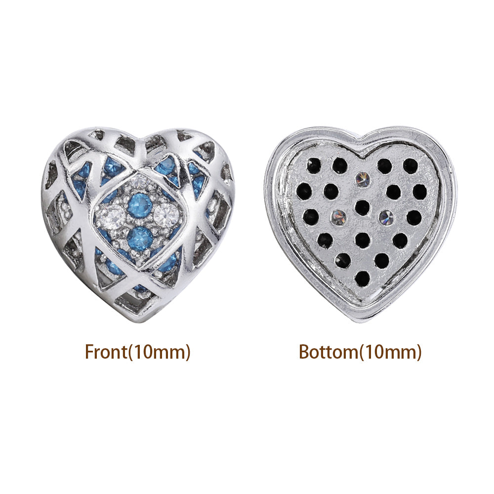 Heart Shape Imitation Rhodium Plated High-Quality Sew-on Alloy Charms Inlaid Cubic Zirconia WholesaleRhinestone
