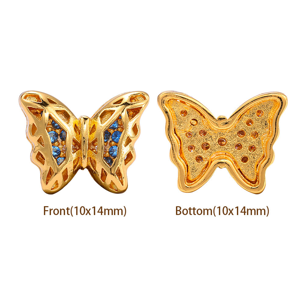 Butterfly Shape Golden Plated High-Quality Sew-on Alloy Charms Inlaid Cubic Zirconia