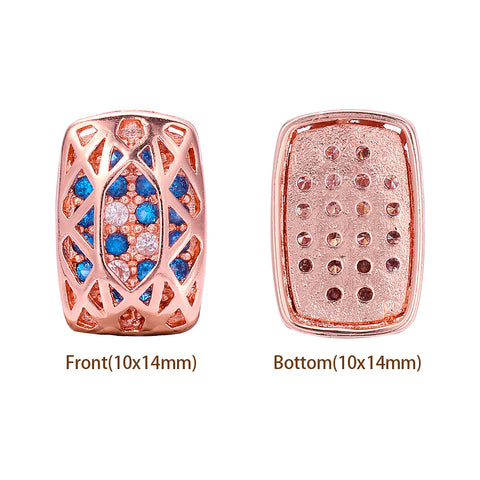Cushion Rectangle Shape Rose Gold Plated High-Quality Sew-on Alloy Charms Inlaid Cubic Zirconia