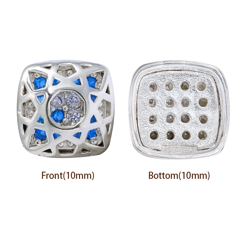 Cushion Square Shape Silver Plated High-Quality Sew-on Alloy Charms Inlaid Cubic Zirconia WholesaleRhinestone