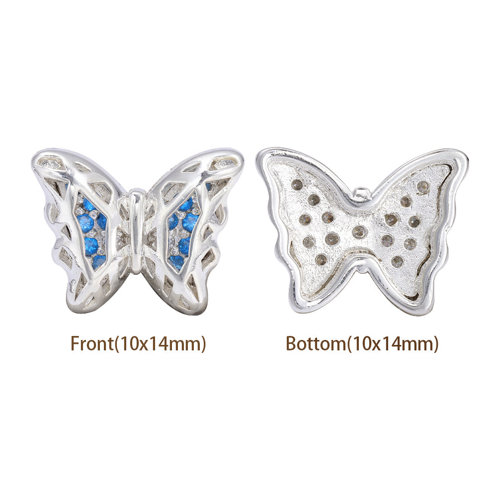 Butterfly Shape Silver Plated High-Quality Sew-on Alloy Charms Inlaid Cubic Zirconia WholesaleRhinestone