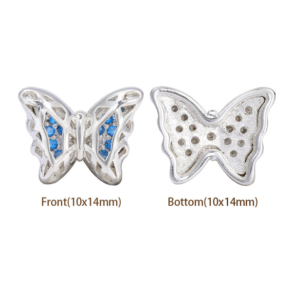 Butterfly Shape Silver Plated High-Quality Sew-on Alloy Charms Inlaid Cubic Zirconia WholesaleRhinestone