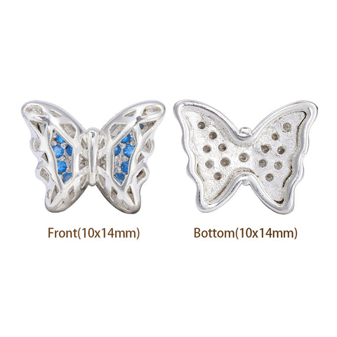 Butterfly Shape Silver Plated High-Quality Sew-on Alloy Charms Inlaid Cubic Zirconia