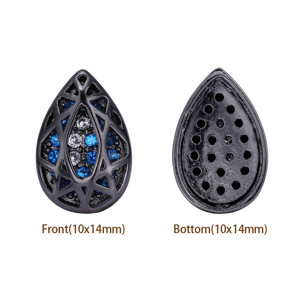 Drop Shape Hematite Plated High-Quality Sew-on Alloy Charms Inlaid Cubic Zirconia