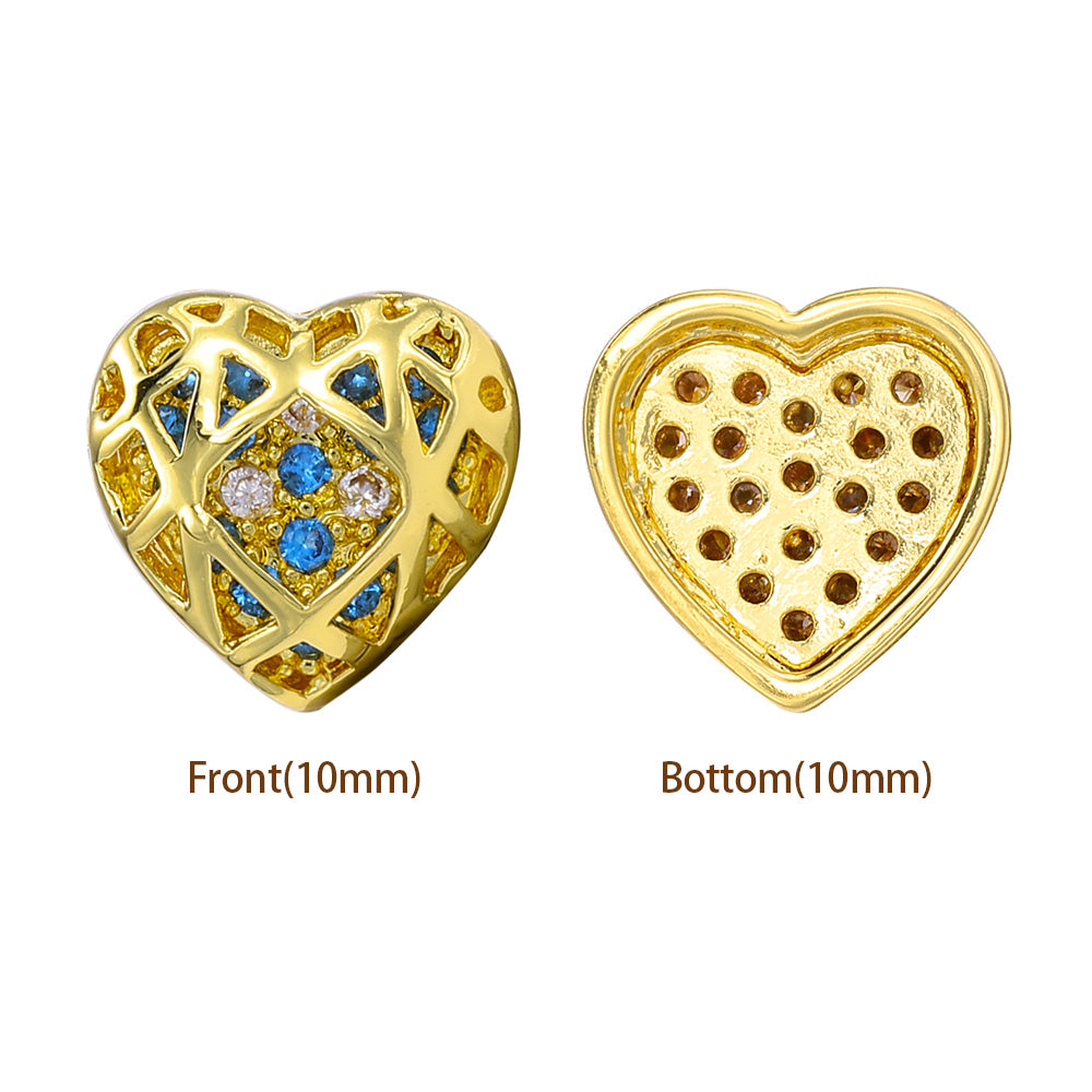 Heart Shape Golden Plated High-Quality Sew-on Alloy Charms Inlaid Cubic Zirconia WholesaleRhinestone