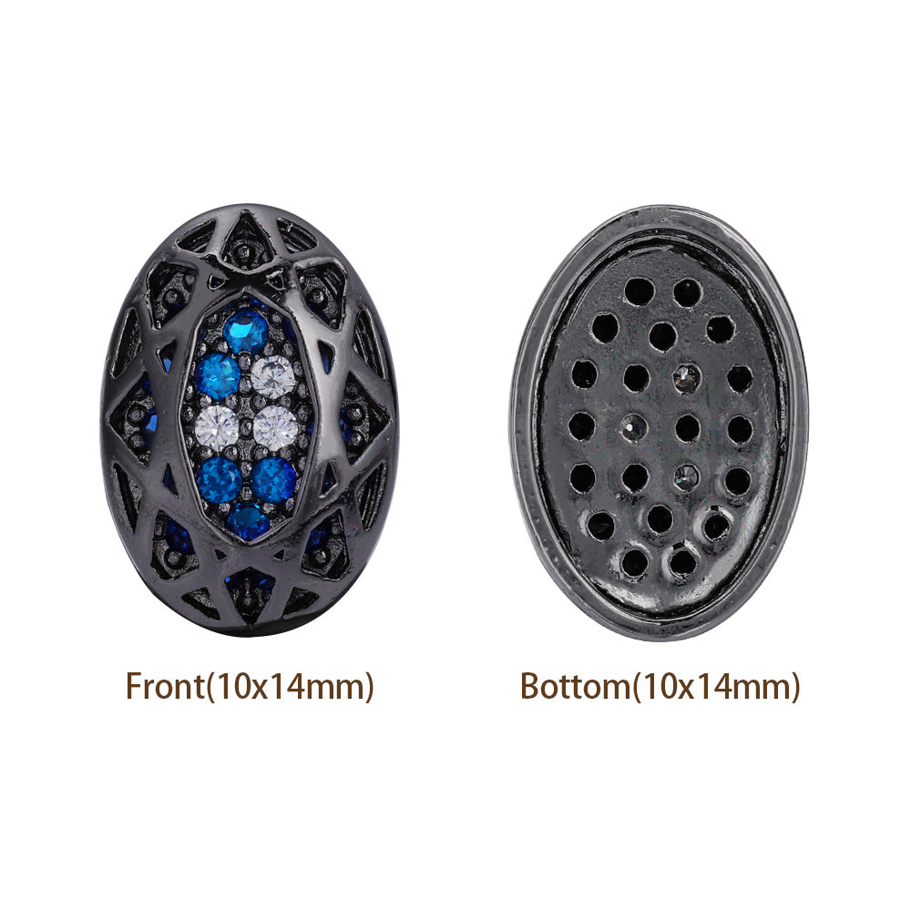 Oval Shape Hematite Plated High-Quality Sew-on Alloy Charms Inlaid Cubic Zirconia WholesaleRhinestone