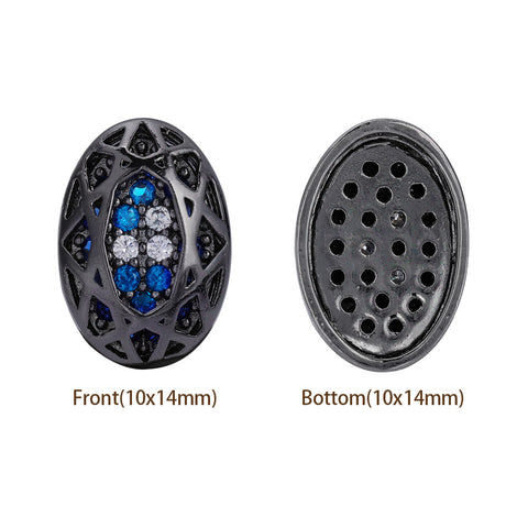 Oval Shape Hematite Plated High-Quality Sew-on Alloy Charms Inlaid Cubic Zirconia