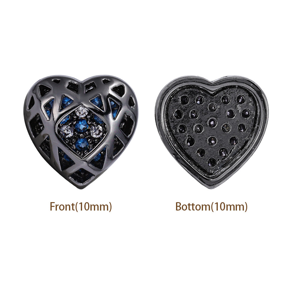 Heart Shape Hematite Plated High-Quality Sew-on Alloy Charms Inlaid Cubic Zirconia