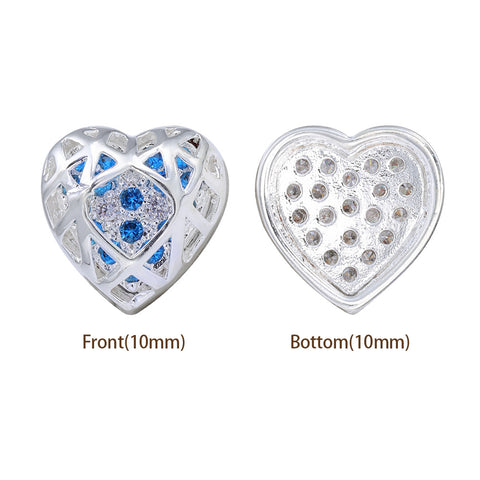 Heart Shape Silver Plated High-Quality Sew-on Alloy Charms Inlaid Cubic Zirconia