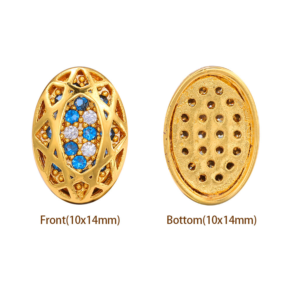 Oval Shape Golden Plated High-Quality Sew-on Alloy Charms Inlaid Cubic Zirconia