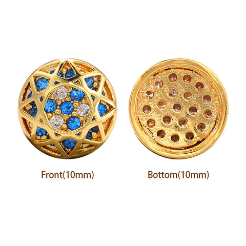 Round Shape Golden Plated High-Quality Sew-on Alloy Charms Inlaid Cubic Zirconia
