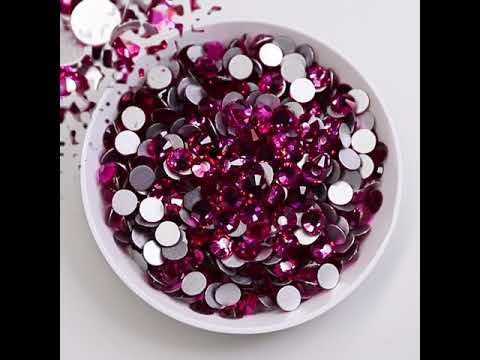 Fuchsia Glass FlatBack Rhinestones Silver Back