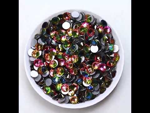レインボーガラスフラットバックラインストーンシルバーバック