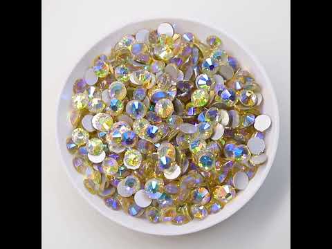 Light Yellow AB Glass FlatBack Rhinestones Silver Back