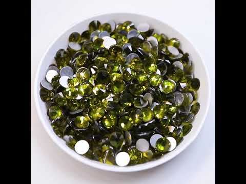 Olive Green Glass FlatBack Rhinestones Silver Back